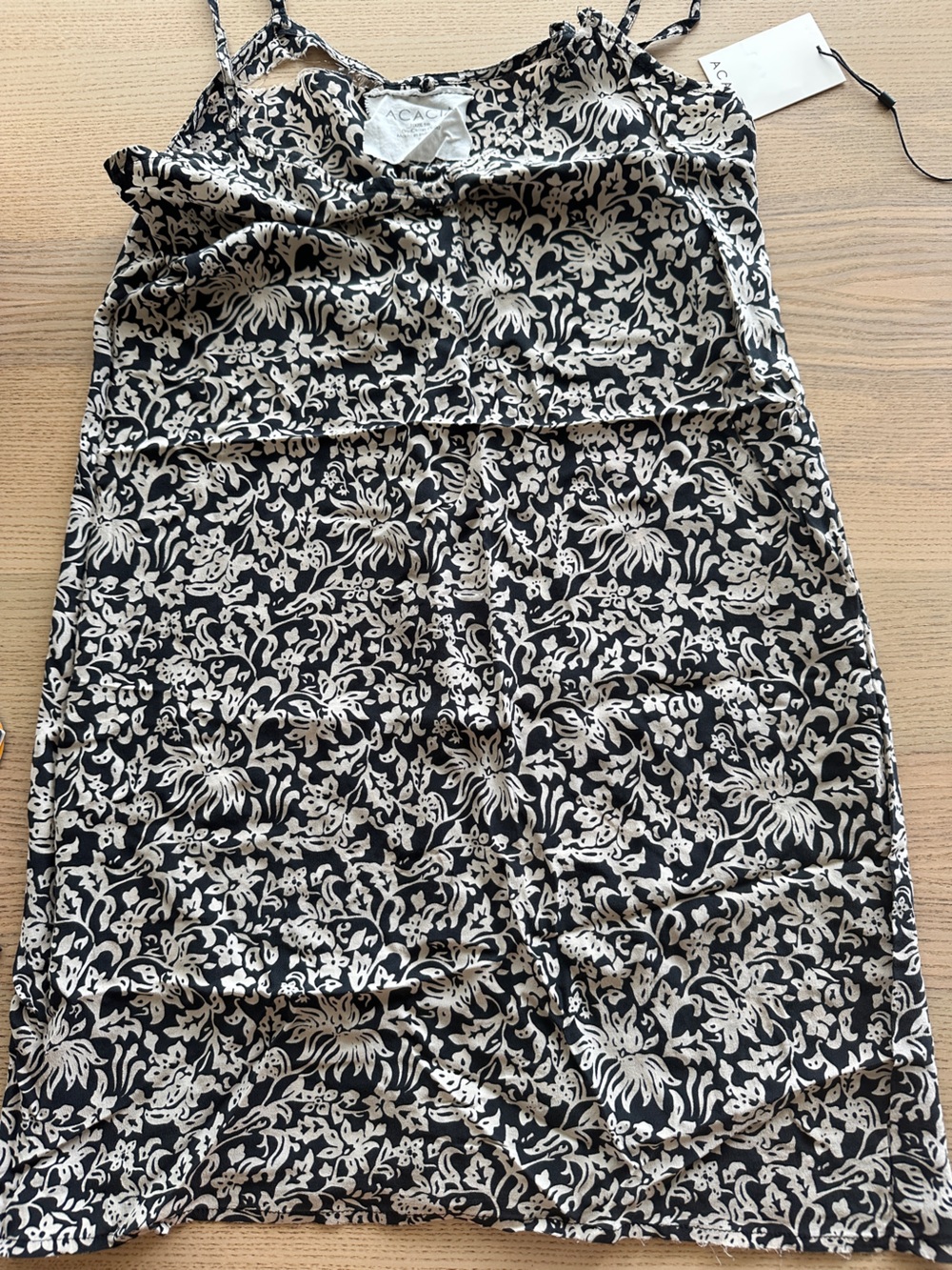 acacia swimwear Black and White Floral Slip Top - silk fabric usage!